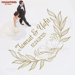 Custom Groom Bride Name & Date Wedding Dance Party Floor Decal Flower Pattern Design Vinyl Removable Wedding Decor Sticker Q084