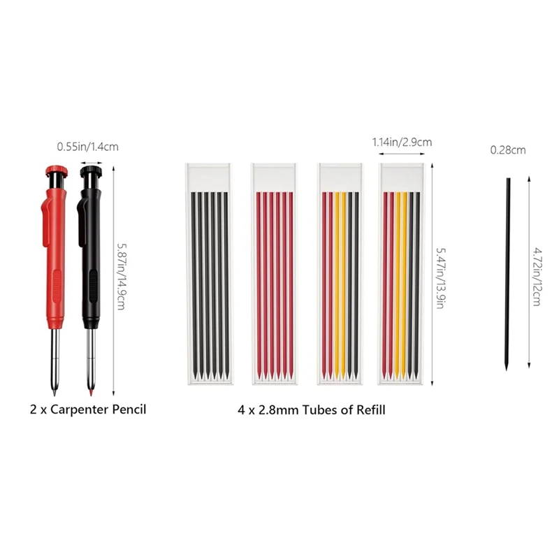 Mechanical Carpenter Pencils Set With Sharpener & 26 Refills For Construction, Solid Deep Hole Marker