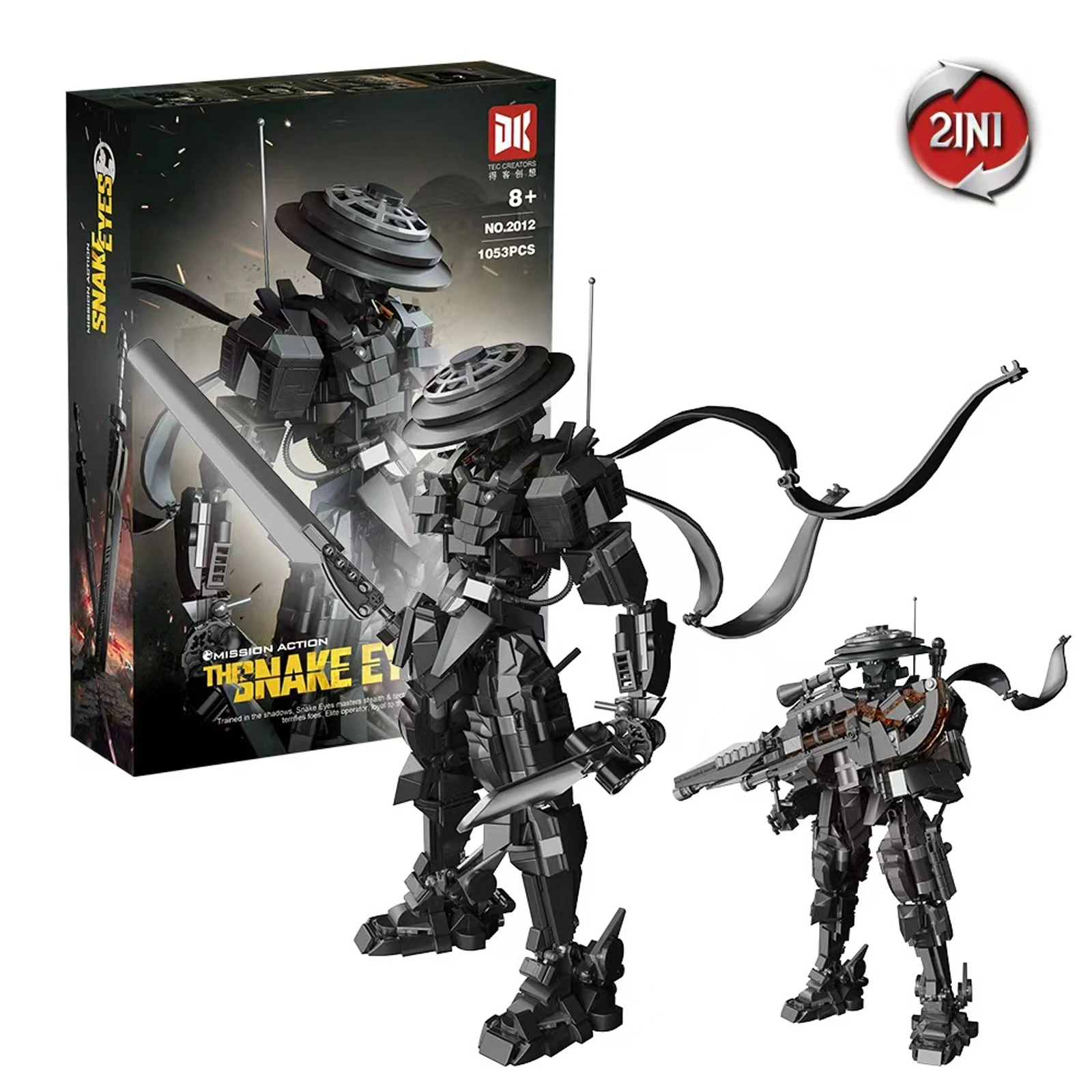 Blocs de construction yeux de serpent MOC 2 en 1, 1053 pièces, jeu de film, figurine d'action, modèle double lame, pistolet de guerrier Mech, jouet pour enfants, cadeaux créatifs