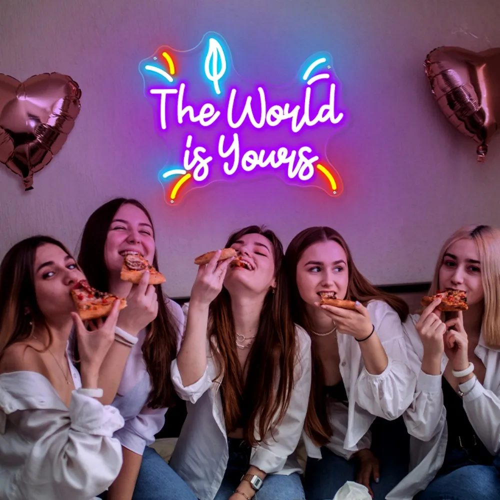 Neon Sign The World Is Yours Neon Led Sign Boy Girl Bedroom Game Room Decoration Wall Hanging World Day Neon Lights USB Gifts