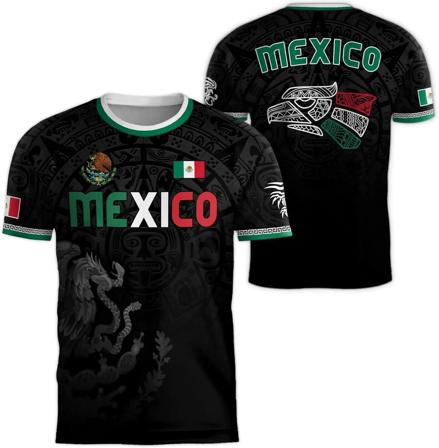 Men's Mexican Flag T-Shirt, 3D Eagle Graphic Printed Tee, Short Sleeve Casual Sports Top For Outdoor Soccer & Daily Wear