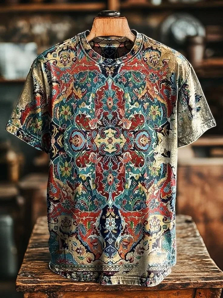 Retro Floral Muster Rost 3D Druck T-Shirts Männer Casual Oansatz Kurzarm T Shirt Übergroßen Tees Harajuku Y2k Tops Mann Kleidung
