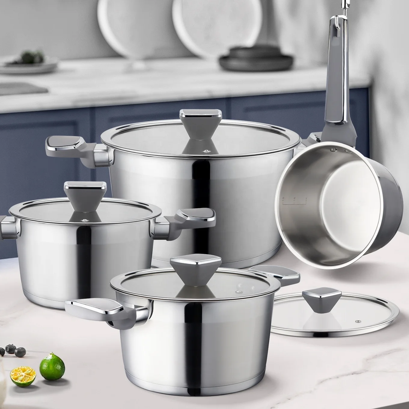 Wholesale 8Pcs Kitchen Cooking Pots and Pans Stainless Steel Nonstick Cookware Sets