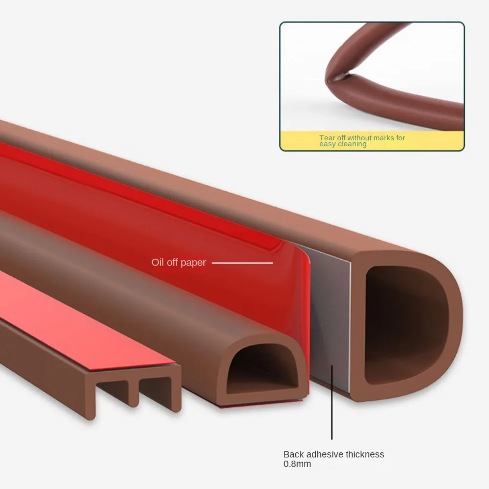 6Meters D/E/I Type Door Window Sealing Strip Silicone Rubber Weather Strip Self-adhesive Tape Anti-collision Insulation Seal
