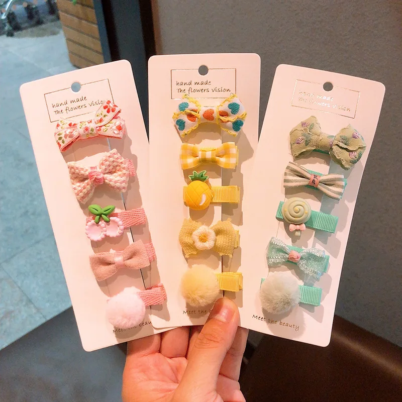

5pcs/set Cute Cartoon Baby Girl Hair Clips Fully Covered Clips for InfantsToddlers Cute Princess Bow Bang Soft Side Barrettes
