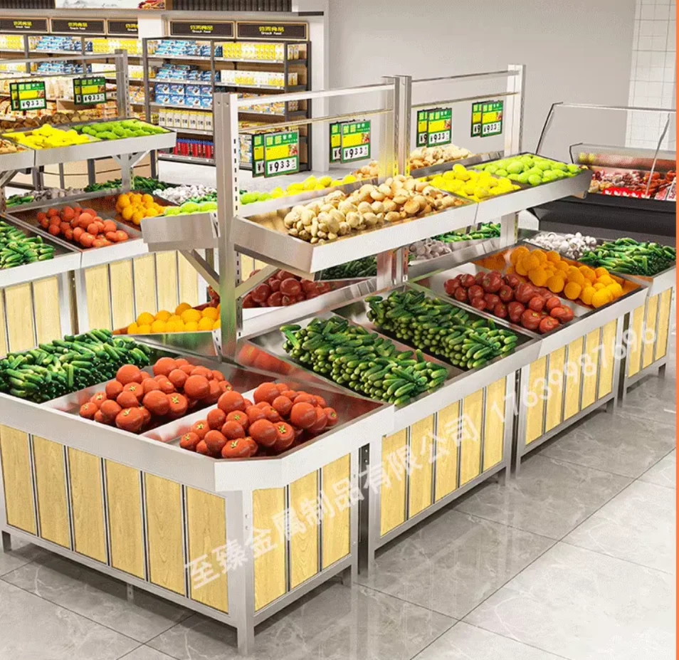 All stainless steel fruit and vegetable shelves supermarket fruit and vegetable shelves fresh shelves fruit stacking display she