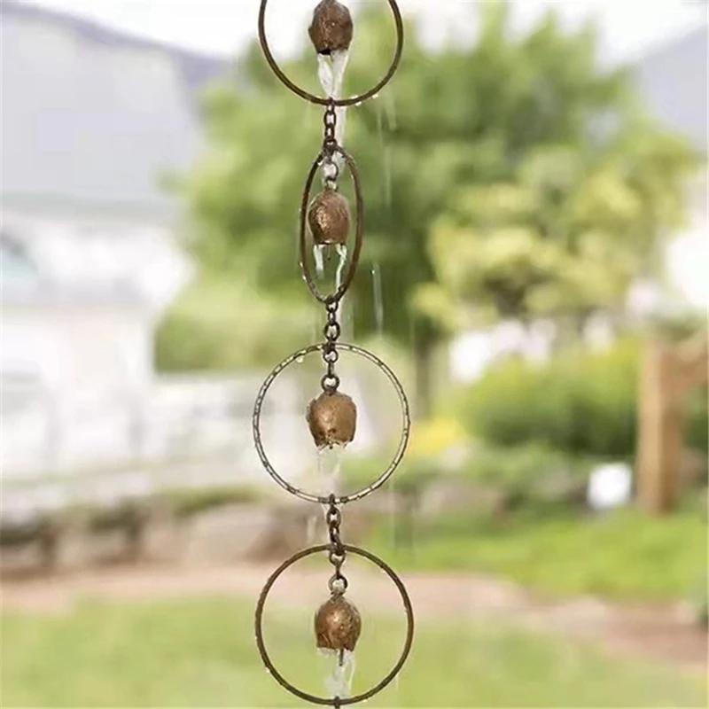 Steel Leaf Rain Chain, Garden Gift For Mom, Gutters, Rain Catcher For Downspout With Adapter, Thick Flower Cups