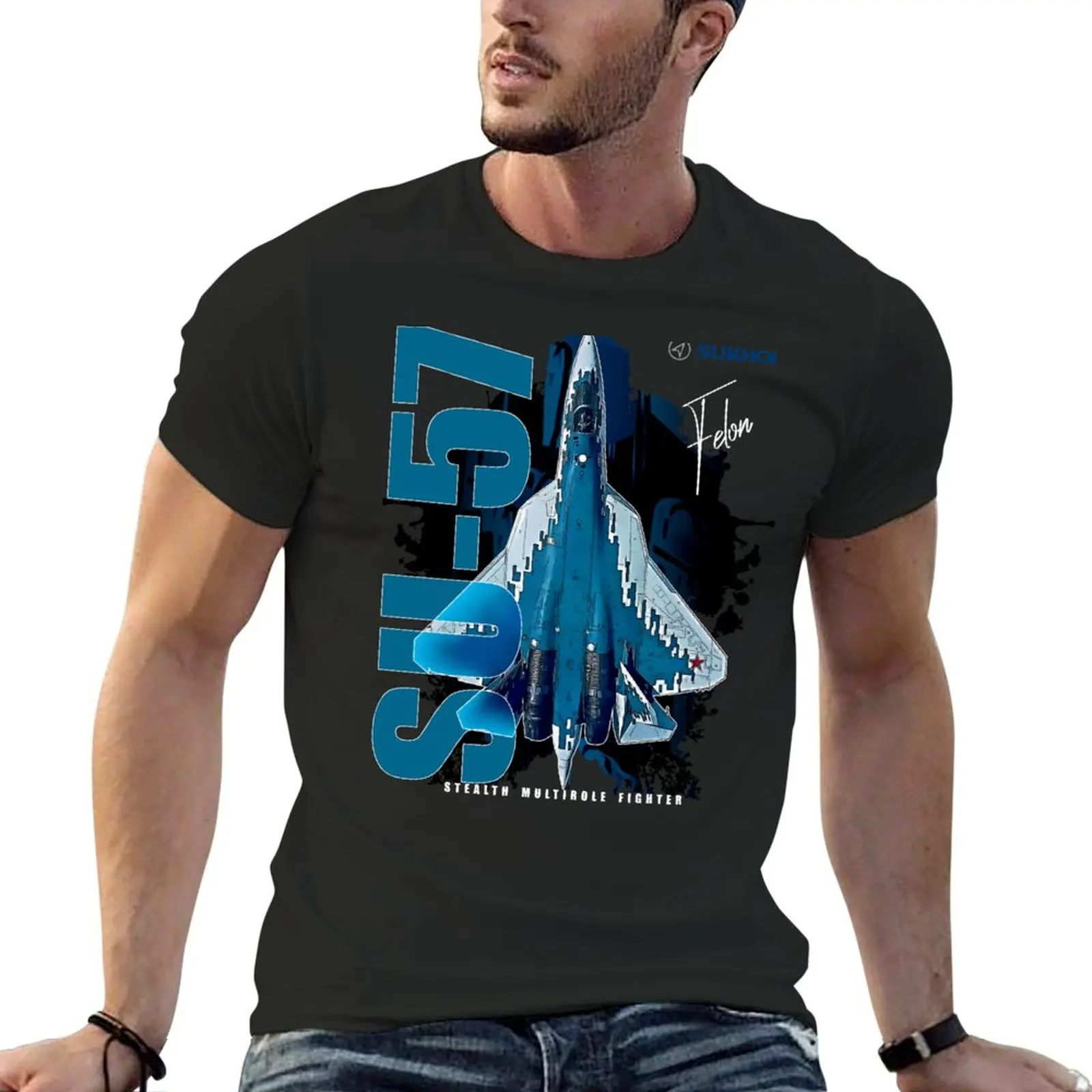 

Sukhoi Su-57 Stealth Multirole Fighter Aircraft T-Shirt shirts graphic designer shirts plain white t shirts men