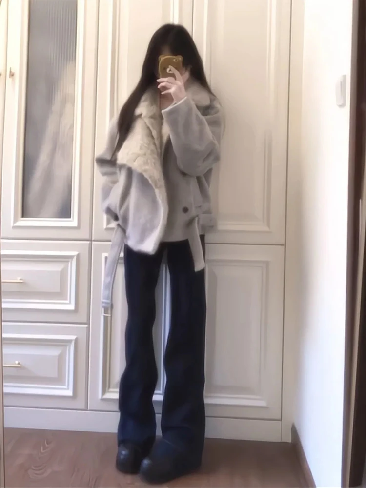 레트로 아메리칸 스타일 울 코트 또는 플립 칼라 마운틴 이글 디자인 여성용 겨울 패션 더블 버튼 따뜻한 코튼 재킷