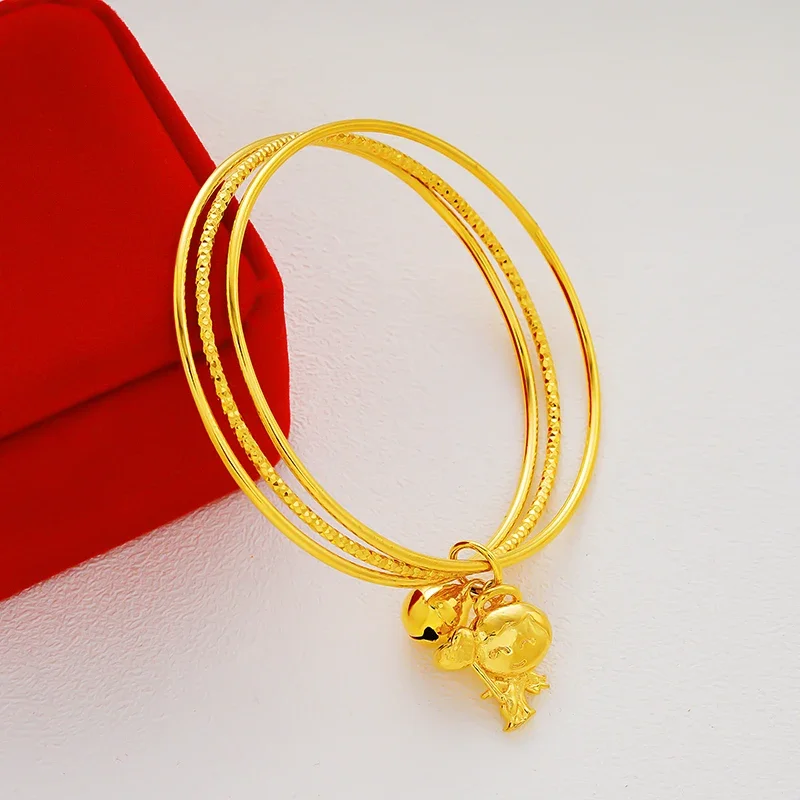 Pulseira banhada a ouro puro para mulheres, 999 Sansheng III, moda estrelada, joias de tendência, presente dos namorados feminino, 100% 24k real, 18k