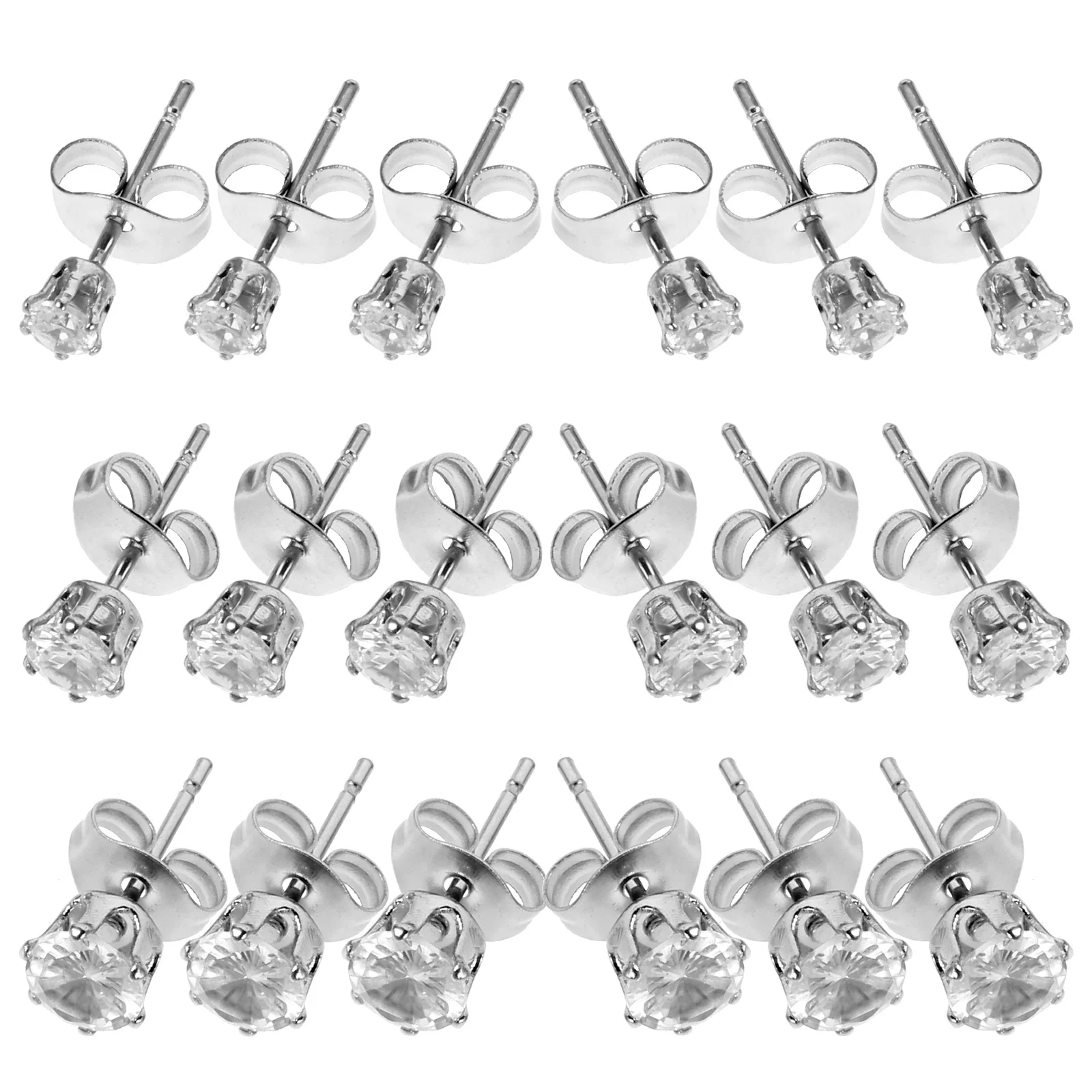 

Stainless Steel Zircon Stud Earrings Hypoallergenic Lightweight Titanium Ear Studs Secure Six-Prong Setting Rhinestone