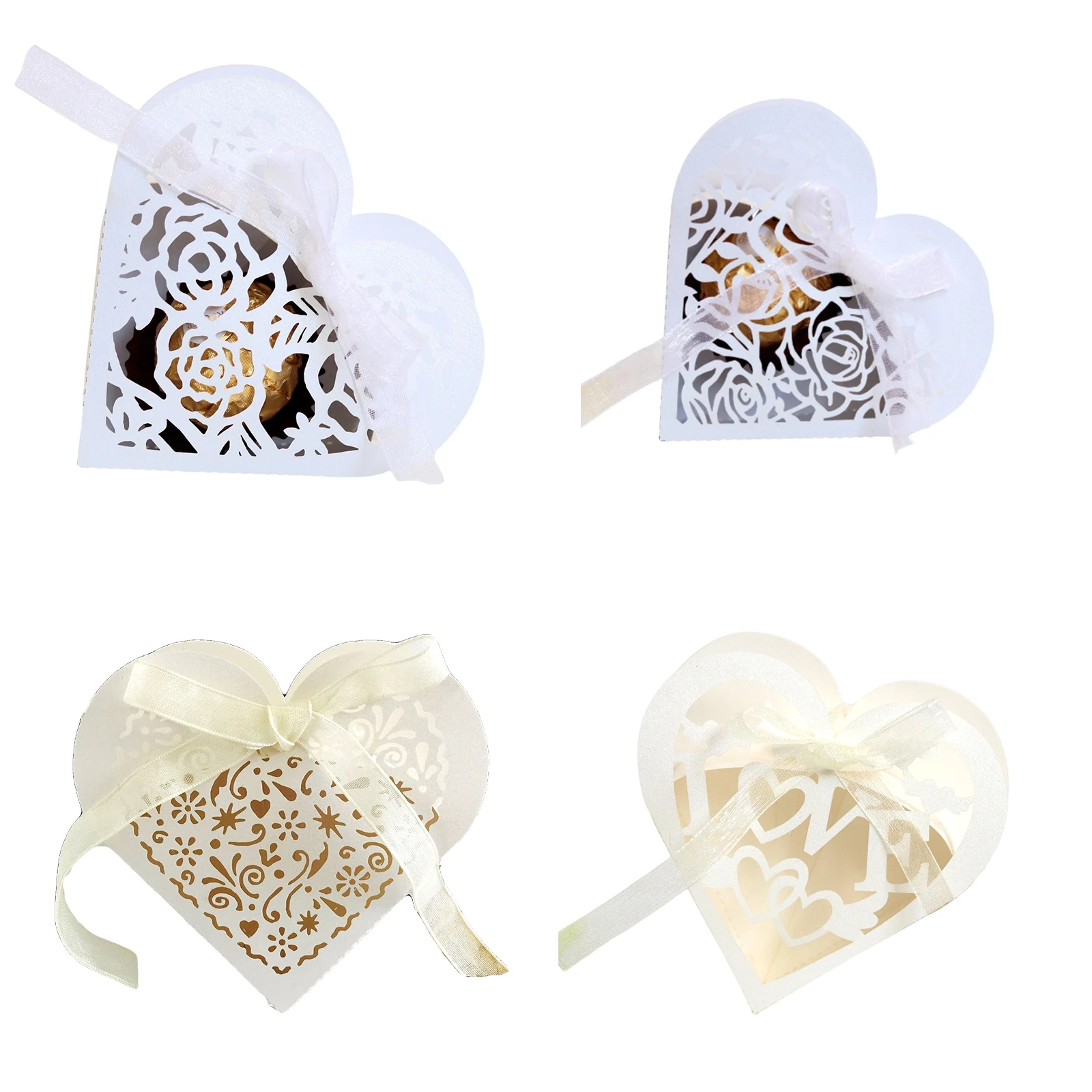 10Pcs Laser Cut Love Heart Candy Gift Box Wedding Gifts Favor Packaging Box With Ribbon Birthday Baby Shower for Guest Supplies