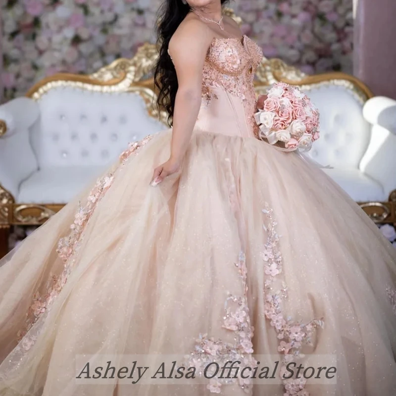 AQMOTOWN-Robes de Quinceanera princesse personnalisées pour filles, robe de Rhà lacets, appliques chérie, tenue de fête de Rh, 15, 16 ans