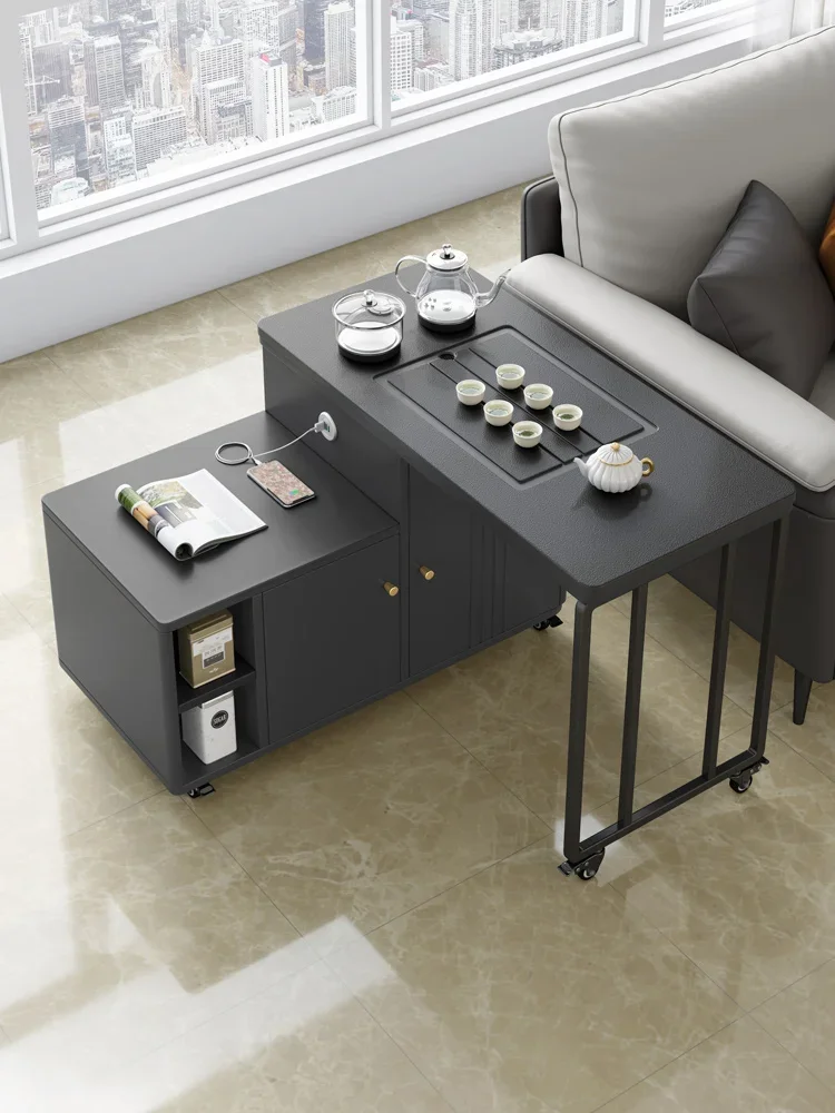 Small-sized flint tea table with movable tea table and kettle integrated tea cart