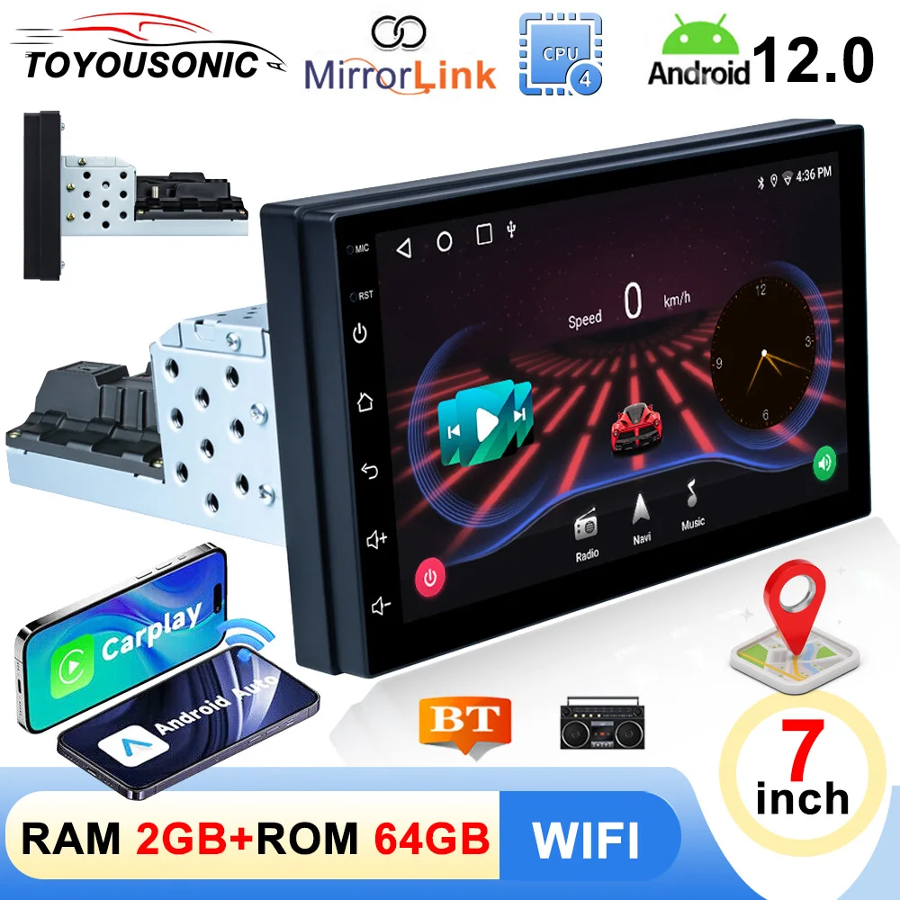 

TOYOUSONIC 1Din CarRadio 7 Inch Touch Screen Carplay Android Auto Mirror Link BT DSP WIFI Autoradio Multimedia Player Car Stereo