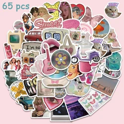 65pcs Retro Millennium Style Y2K Girls Kawaii Stickers Funny Cute Decals For Girls Suitcase Phone Guitar Stickers Kids Toys