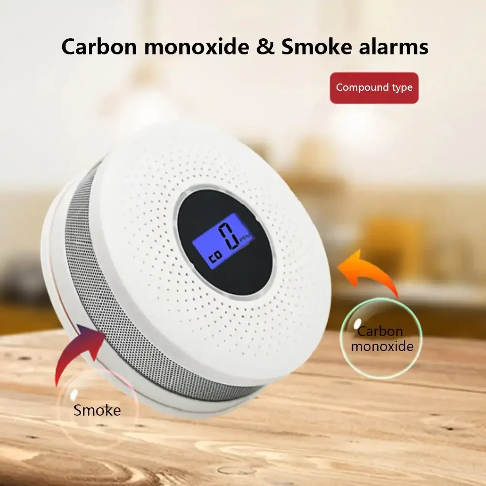 Detector de humo y monóxido de carbono, combinación de alarma de Sensor de CO de humo con indicador LED de 3 colores, alerta de sirena integrada