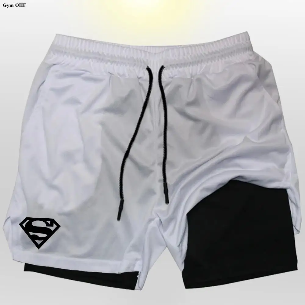 Heroes Gym Shorts Mens Double Layer 2-In-1 Quick-Drying Sweat-Absorbent Men With Pockets Stretchy Running