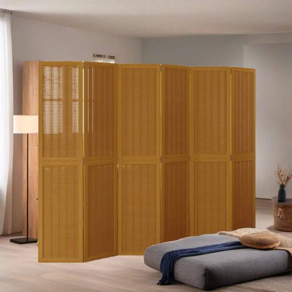 6-Piece Brown Solid Paulownia Wood Room Divider – Stylish & Durable Storage Solution