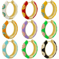 ZHUKOU Retro Little Daisy Hoop earrings Gold color enamel Hoops women Colorful women Round huggie earrings wholesale VE843