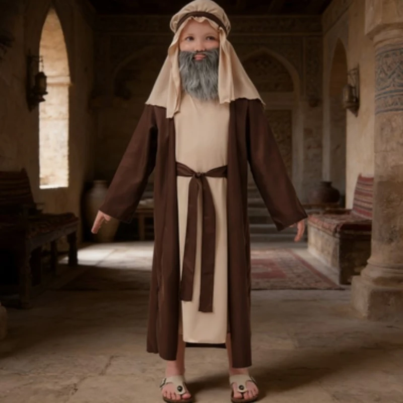 

Традиционный костюм шейха из Ближнего Востока, коричневая арабская мантия для мужчин, костюм пастуха для Хэллоуина