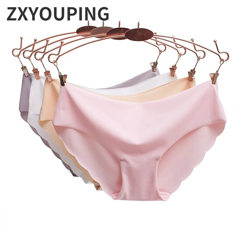 Thin Seamless Ice Silk Women's One-piece Panties Sexy Smooth Wave Edge Underwear Low Waist Plus Size Briefs Female Lingerie