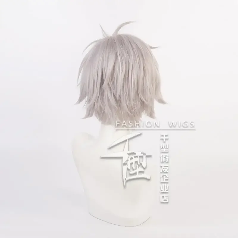 Anime Eva Nagisa Kaworu Cosplay Wig Silver Gray Short Hair Upwarping Heat Resistant Synthetic Halloween Party Accessories Props
