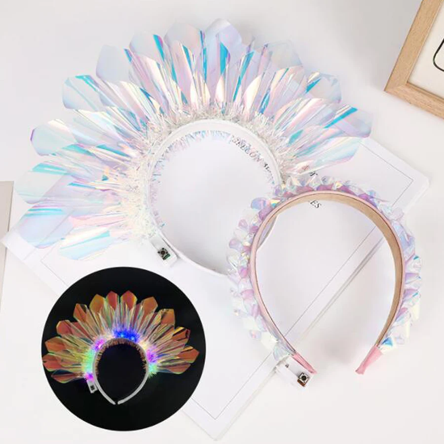 Glowing Crown Colorful Film Headbands LED Laser Hair Band Flashing Headpiece Luminous Tiara Crown Nightclub Party Supplies Favor