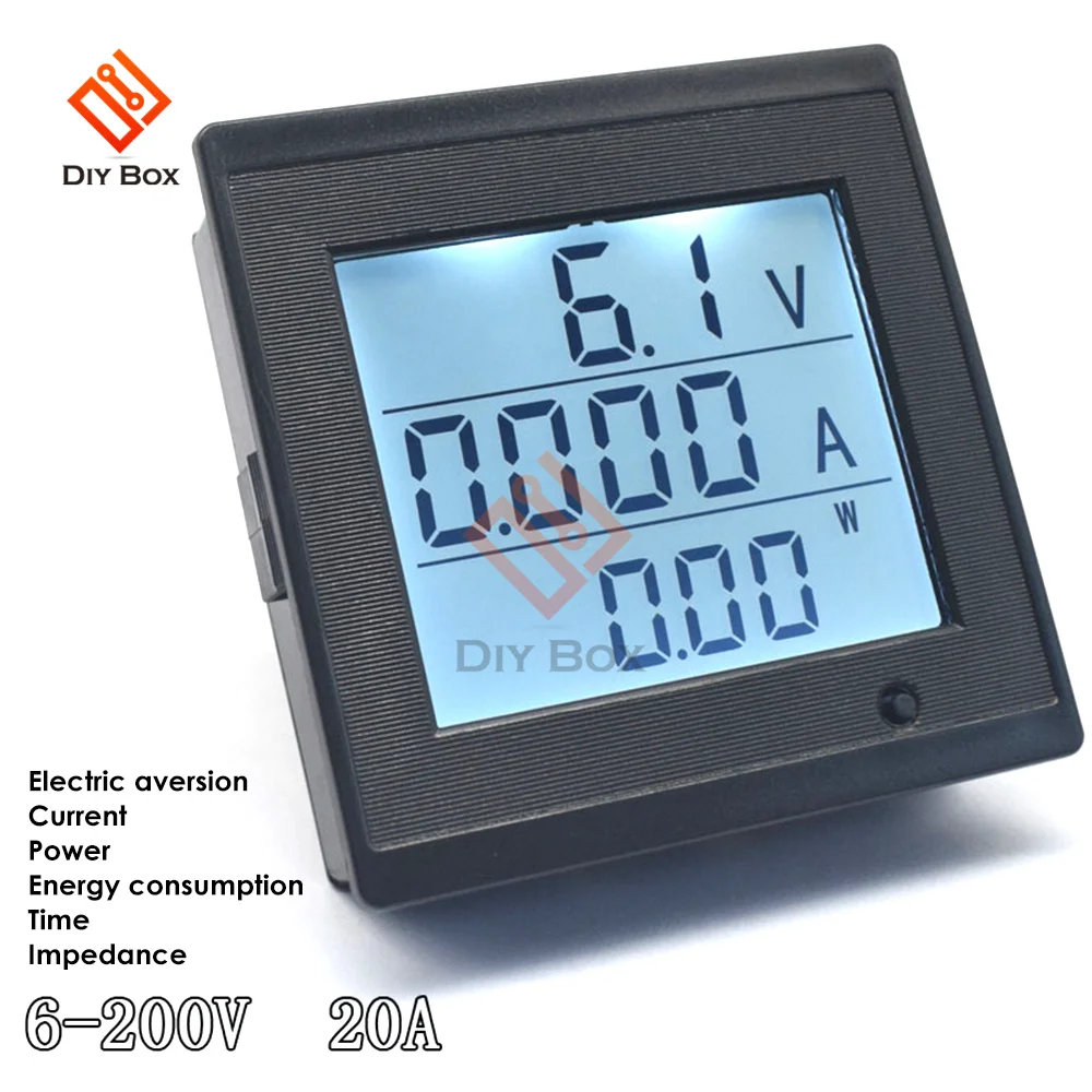 6-200V LCD Digital Display DC Voltage And Current Meter 20A Power Consumption Impedance Multi-Function Meter Tester Tools