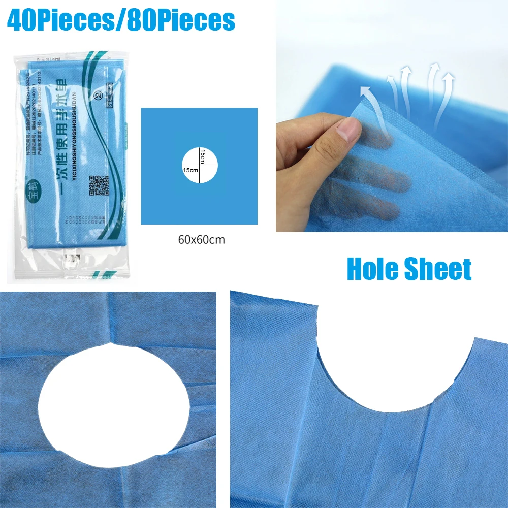 

40pcs/Bag or 80Pcs/Bag Disposable Surgical Drapes Surgical Sheet Blue Surgical Towel Non-woven Sterile Hole Sheet 600*600mm