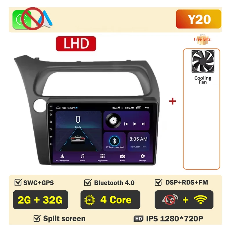 Autoradio scherm voor Honda Civic Hatchback 2006-2011 Carplay Android Auto Player Multimedia 4G WIFI GPS Navigatie 2Din Stereo