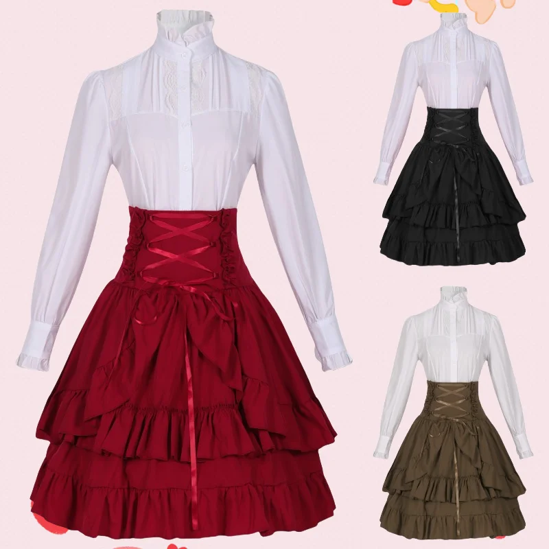 ฮาโลวีนสไตล์ใหม่ยุโรปและอเมริกา Victorian เสื้อผู้หญิงจีบ Gothic Retro กระโปรงเครื่องแต่งกายอุปกรณ์เสริม