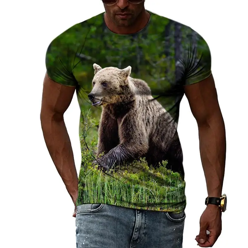 Summer Fashion Animal Graphic Bear T Shirts For Men Casual 3D Print Tee Hip Hop Harajuku Personality Round Neck Short Sleeve Top