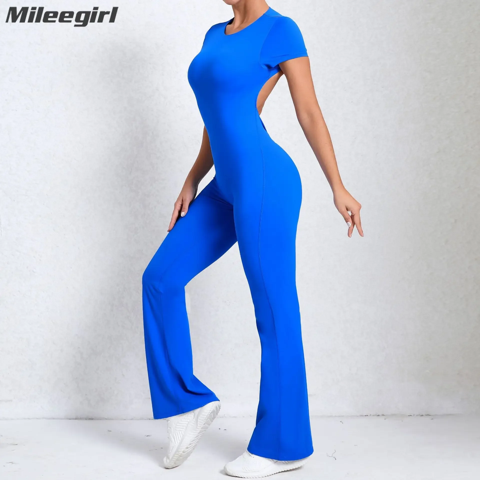 

Mileegirl Women Backless Yoga Pants Sets One Piece Sports Jumpsuit Flared Gym Fitness Tracksuit Workout Scrunch Bodysuit Rompers