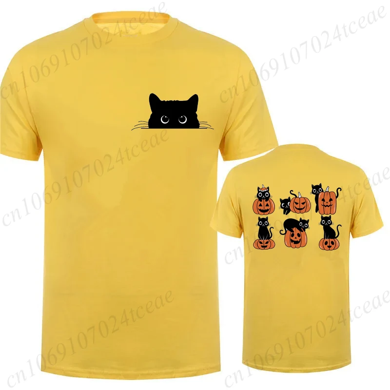 Men's Clothing T-shirt for Men Halloween Black Cat Graphic Y2k Tops Tees Spooky Season Cat Fashion Casual Shirt for Male Tshirt