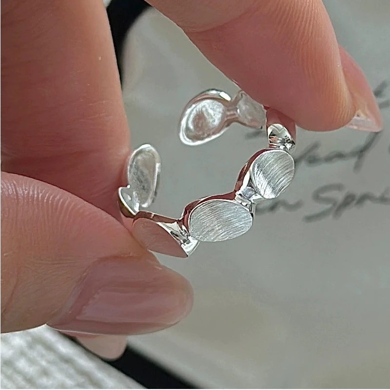 S925 pure silver Korean version niche design retro simple bean brushed ring Korean style fashionable ring