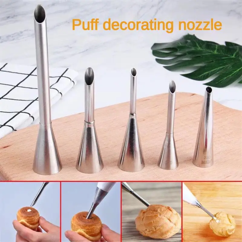 3/4Pcs Stainless Steel Puff Cream Nozzles Cake Icing Piping Tip Donut Pastry Syringe Cupcake Desserts Baking Accessories