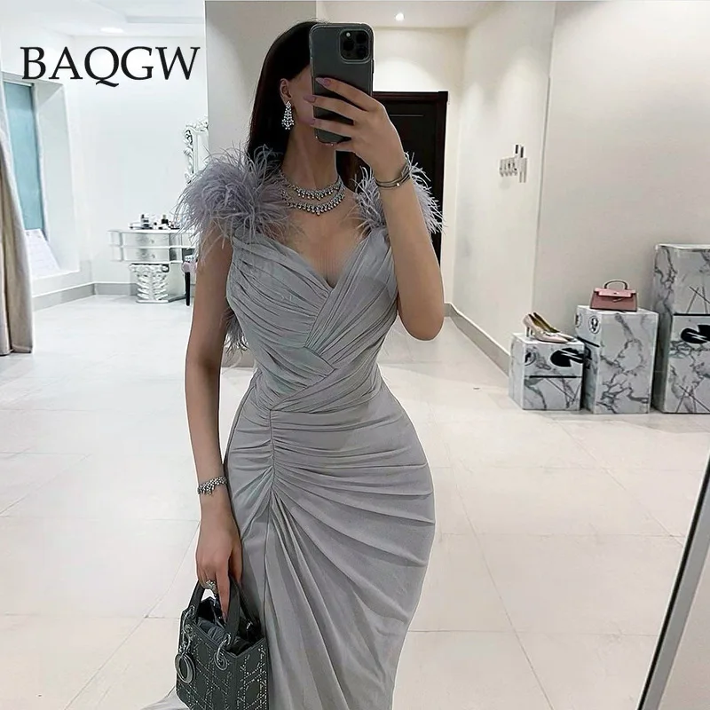 Elegante Feder Spaghetti Strap Sexy Y2K Sleeveless Backless Seite Schlitzte Bodycon Maxi Kleider für Frauen Party Abend Clubwear