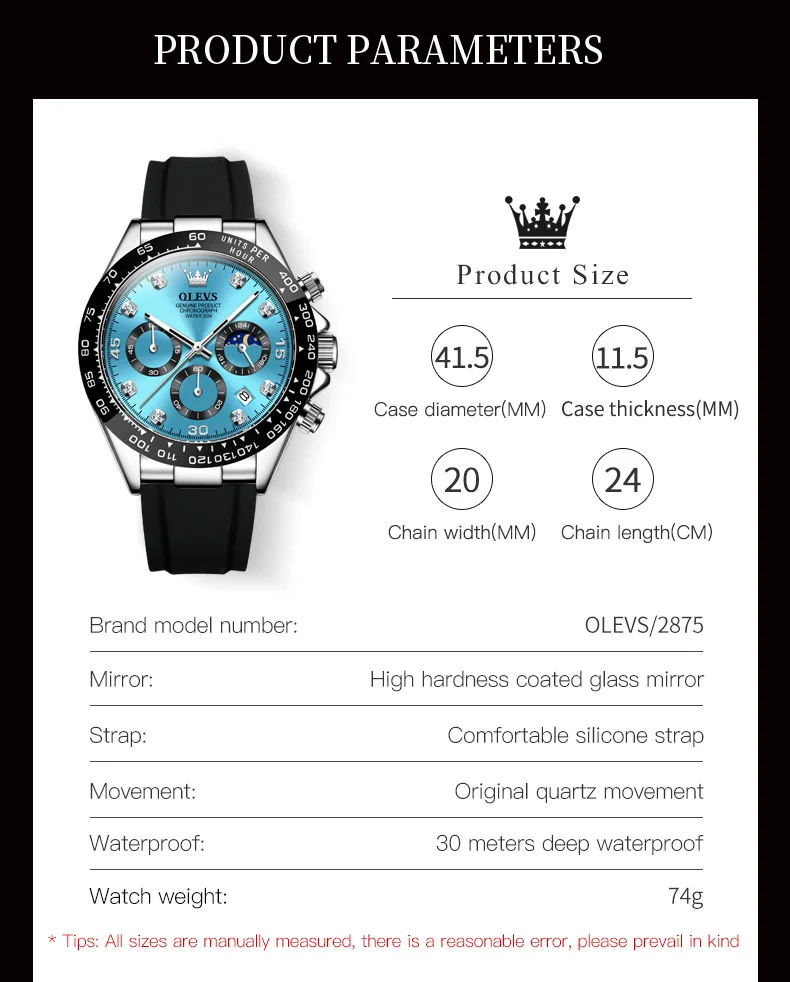 OLEVS 2875 Original Luxus Marke Quarzuhr für Männer Silikon Armband Chronograph Auto Datum Wasserdicht Mond Phase Mann Sport Uhr – Detail 10