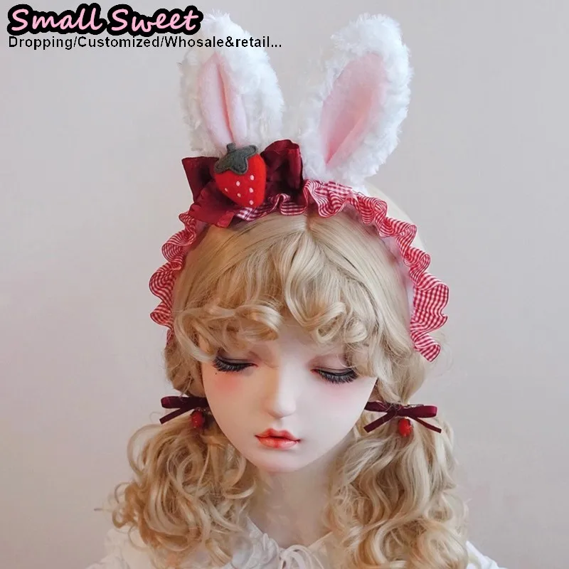 

Women Y2K girl Strawberry Bunny ears Christmas Party Halloween Cosplay Hair bands hair band Ruffled Headband Lolita Hair Hoop