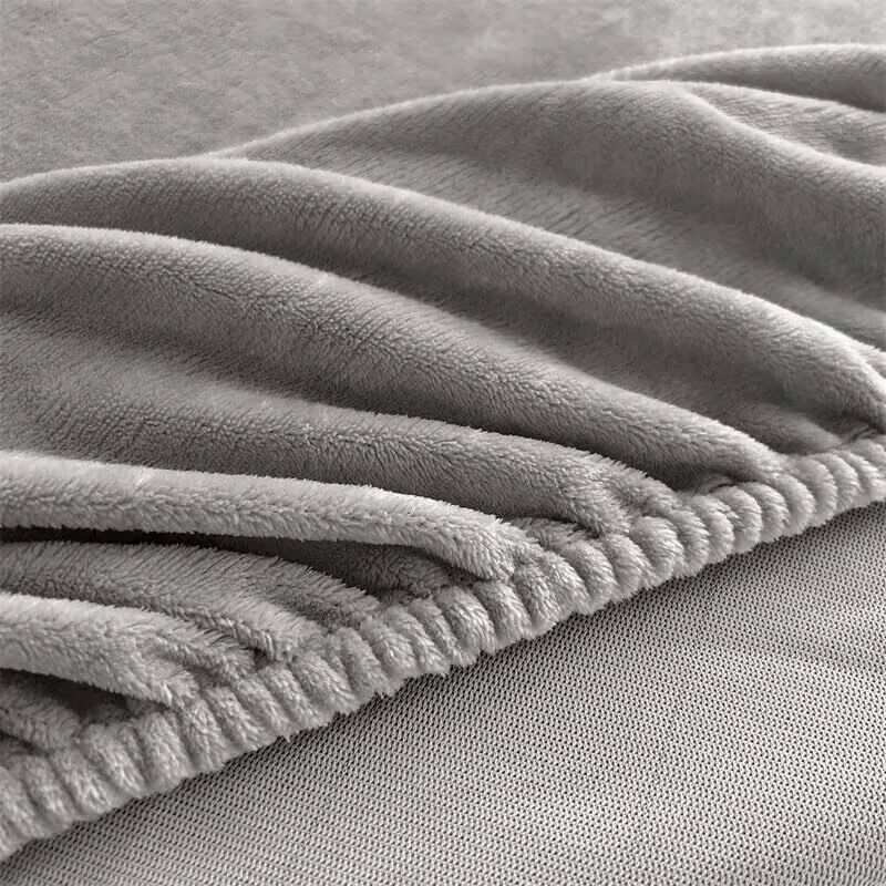 Single/Double/King Size Plush Bedspread Milk Fleece Fitted Sheet Solid Color Elastic Full Coverage Bedding Mattress Protector