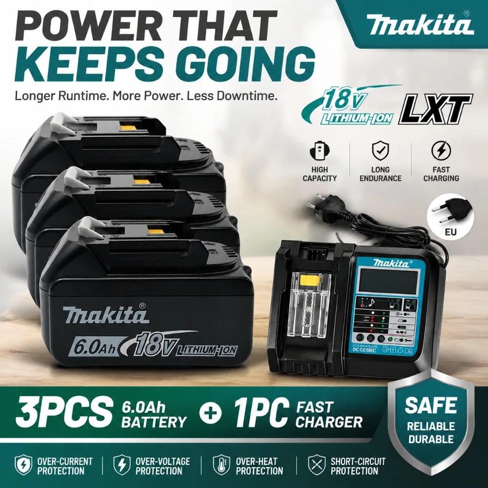 Originaler Makita-Akku, 18 V, 6,0 Ah, wiederaufladbarer Lithium-Akku, ersetzt den Makita 18 V BL1830, BL1850 Akku für Elektrowerkzeuge von Makita