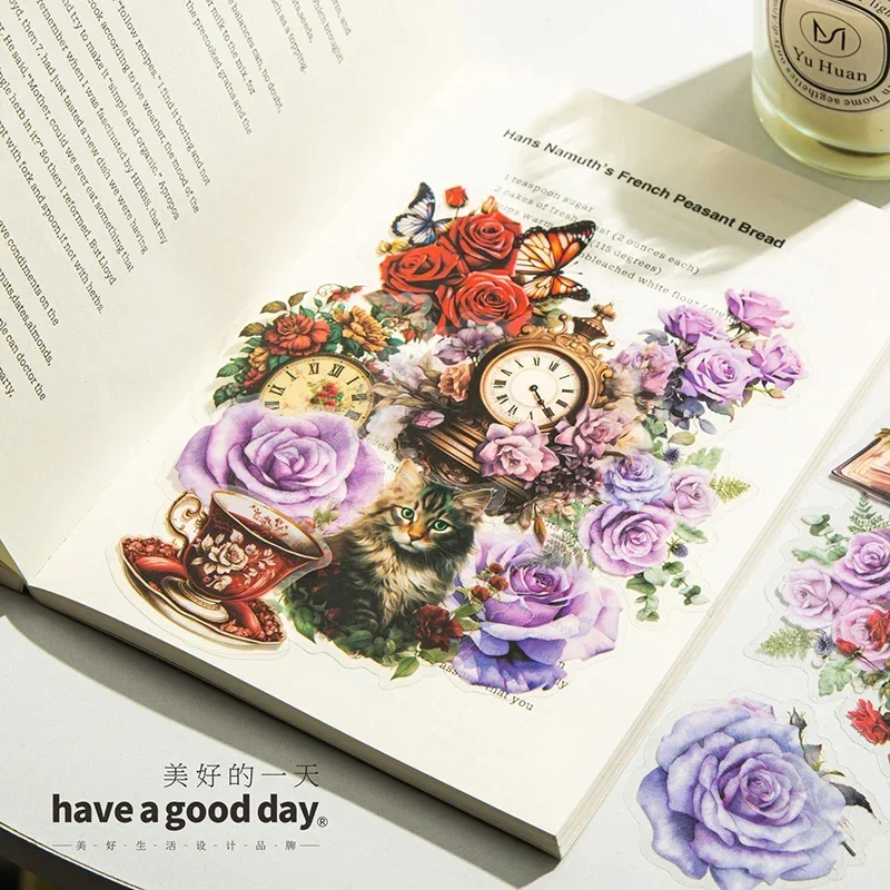 30Pcs Plant Landscaping Delicate Rose Garden PET Sticker Pack Window Seasons Handbook Material Scrapbooking 95*140MM