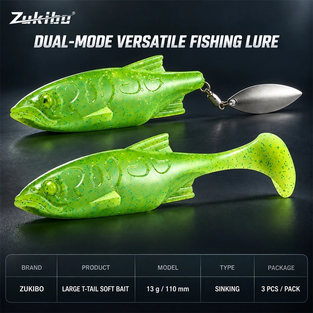 ZUKIBO Paddle Tail Soft Fishing Lure High Density Swimbait Bass Grouper Artificial Bait Dual Mode Multi Style Fishing Tackle