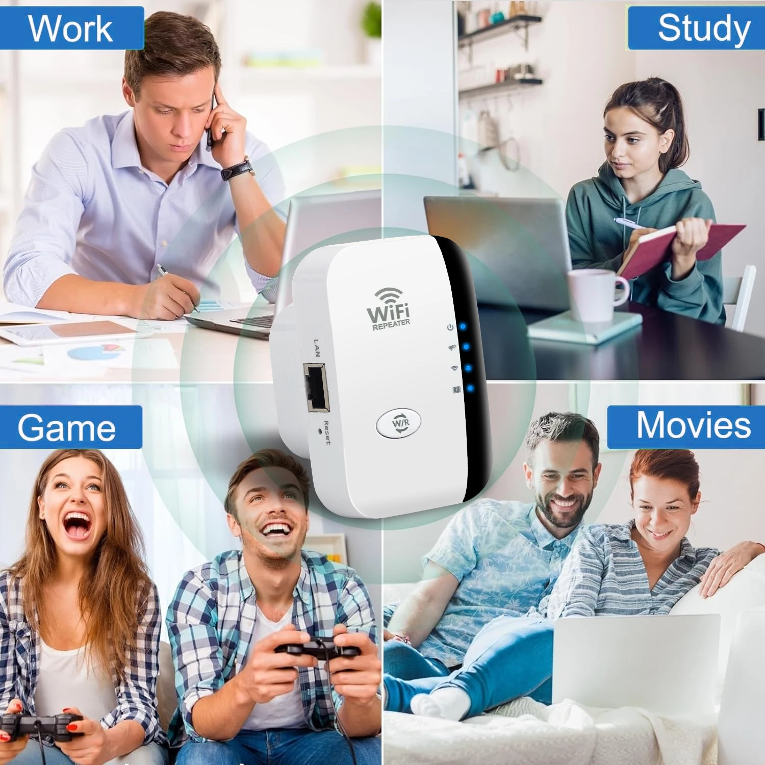 300Mbps WiFi Repeater High-Speed Expansion WiFi Signal Booster Built-in Antenna Repeater & Extender for Stable Wall-Penetrating