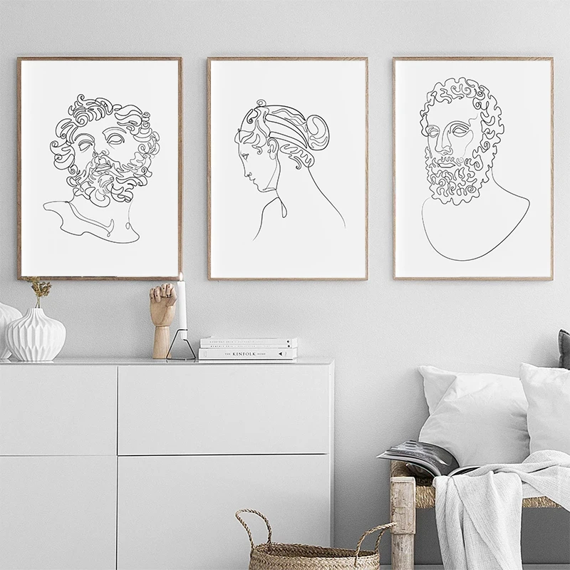 Classic Greek Mythology Statue Minimal One Line Poster Abstract Prints Canvas Painting Wall Art Pictures Home Room Modern Decor