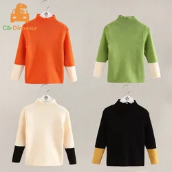 2025 Spring Autumn Winter New 2 3 4 6 8 10 Years High Neck Knitted Turtleneck Color Block Patchwork Sweater For Baby Kids Girls