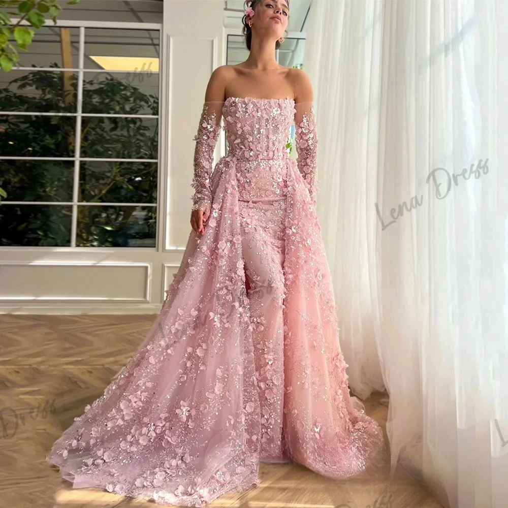 Lena Embroidered Lace Elegant Party Dresses 2024 for Wedding Dresses for Formal Occasions Handmade Flowers One-piece Collar Prom