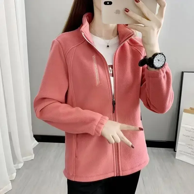 Dámský fleecový polární kabát, teplý, zahušťující, plus velikost, tisk s písmeny, oboustranný sametový svrchní oděv, kabáty, sportovní mikina na zip - náhled 3