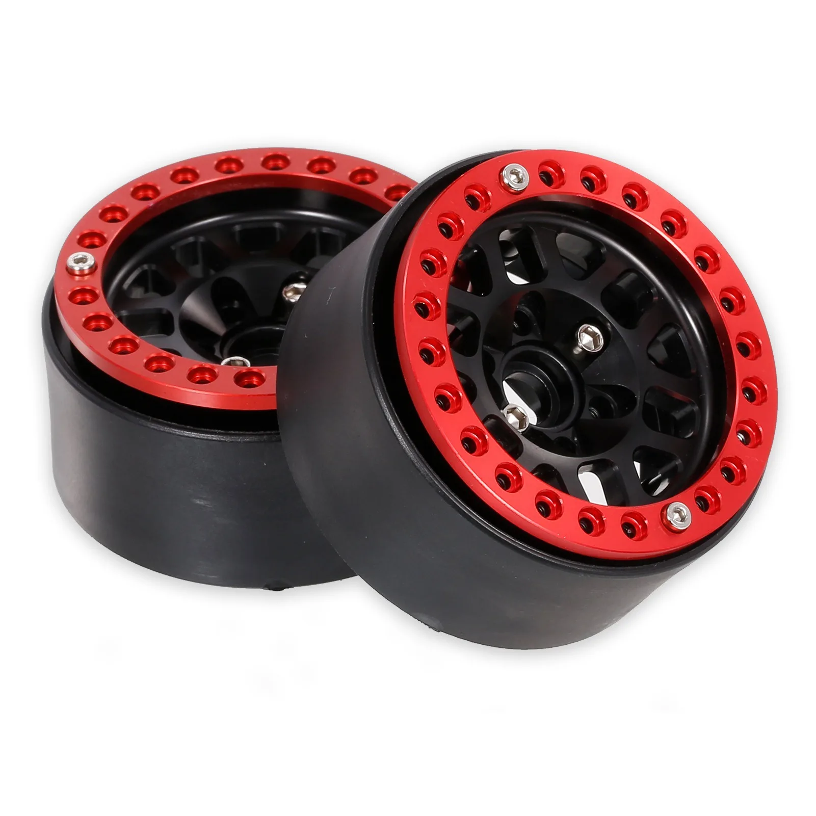 4PCS 1.9 Metal Beadlock Wheel Hub Rim for 1/10 RC Crawler Axial SCX10 90046 AXI03007 Traxxas TRX4 RedCat D90,Black